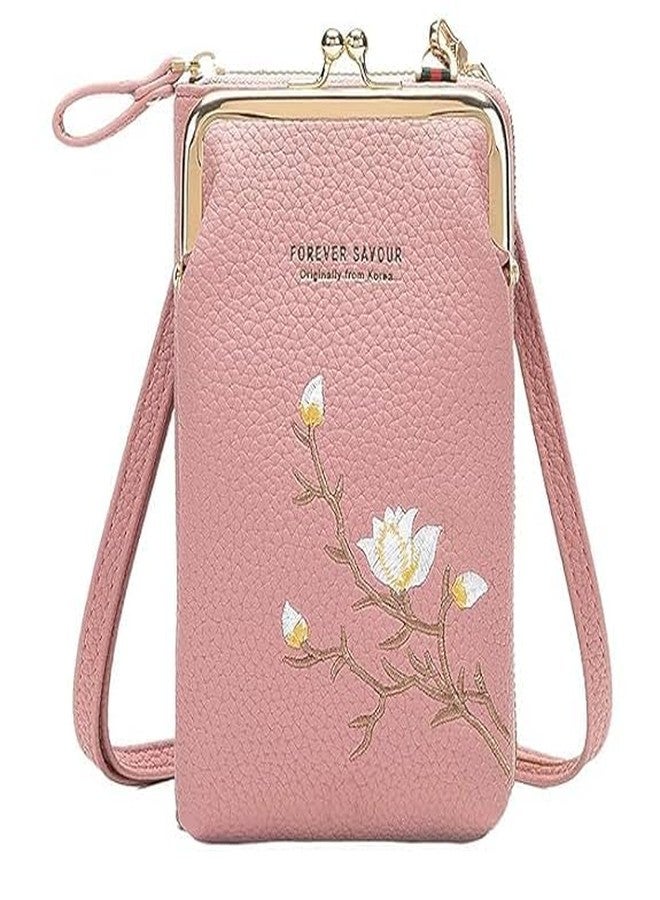 Bago Crossbody Phone Bag for Women & Girls | Stylish Faux Leather Mini Sling Bag | Mobile Phone Holder Wallet Pouch with Zipper | Small Shoulder Purse with Strap & Card Slots Pink - Image 1